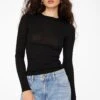 Dynamite Long Sleeve Crew Neck Sweater In Jet Black