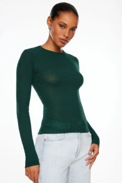 Dynamite Long Sleeve Crew Neck Sweater In Jewel Green