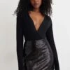 Dynamite Deep V-Neck Wrap Bodysuit In Jet Black