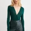 Dynamite Deep V-Neck Wrap Bodysuit In Jewel Green