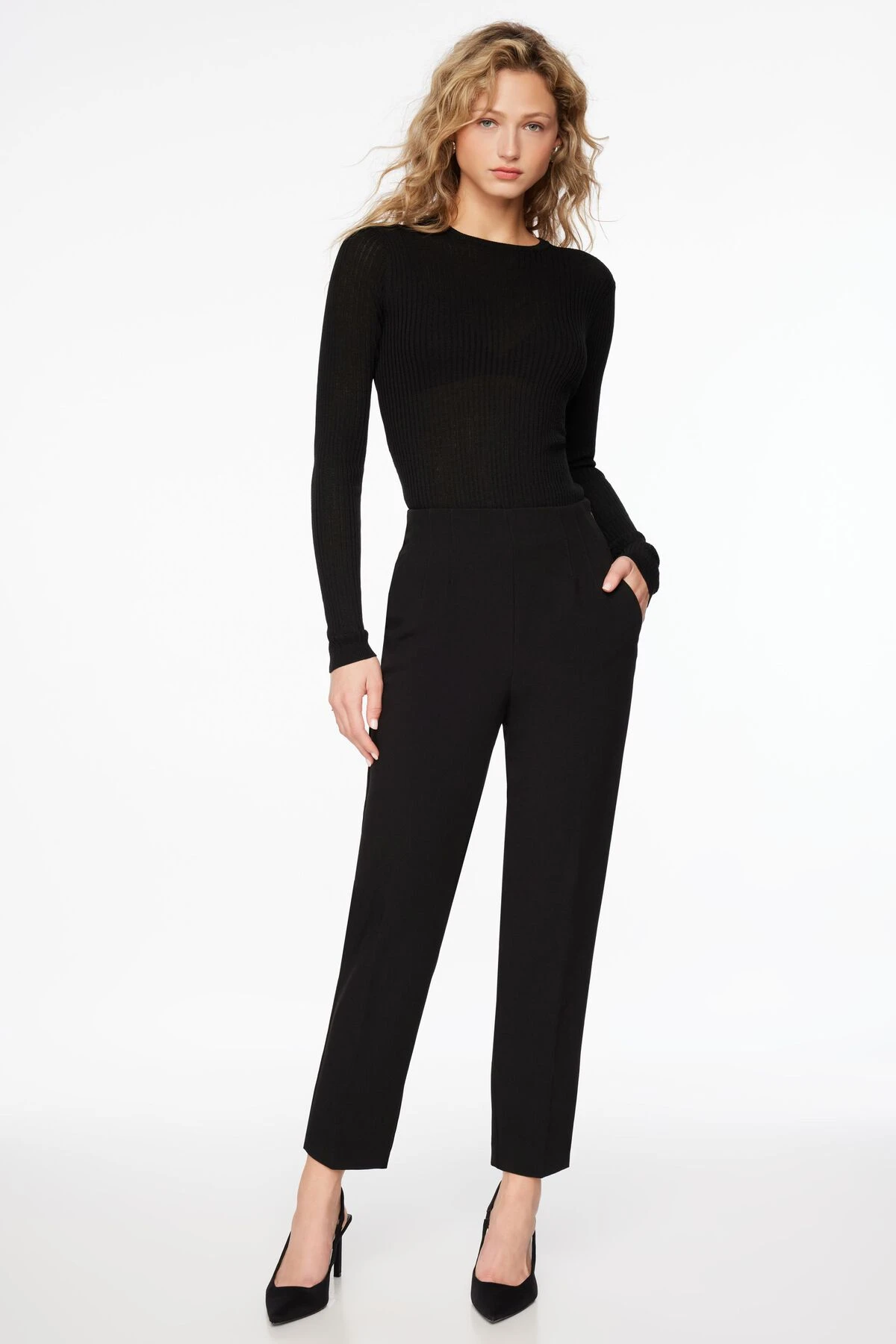 Dynamite Kendall Side Zip Slim Pants In Jet Black