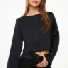 Dynamite Gianna Crewneck Satin Blouse In Jet Black