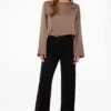 Dynamite Gianna Crewneck Satin Blouse In Deep Taupe