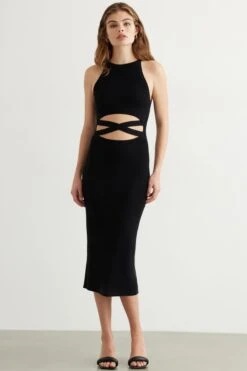 Dynamite Sleeveless Cut Out Midi Dress In Jet Black