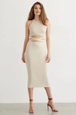 Dynamite Sleeveless Cut Out Midi Dress In Rainy Day