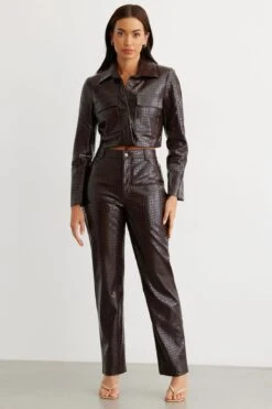 Dynamite Gisele Croco Faux Leather Pants In Brown Mocha Madness