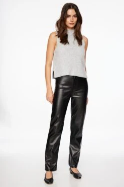 Dynamite Gisele Faux Leather Straight Leg Pants In Jet Black