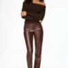 Dynamite Gisele Faux Leather Straight Leg Pants In Brown French Roast