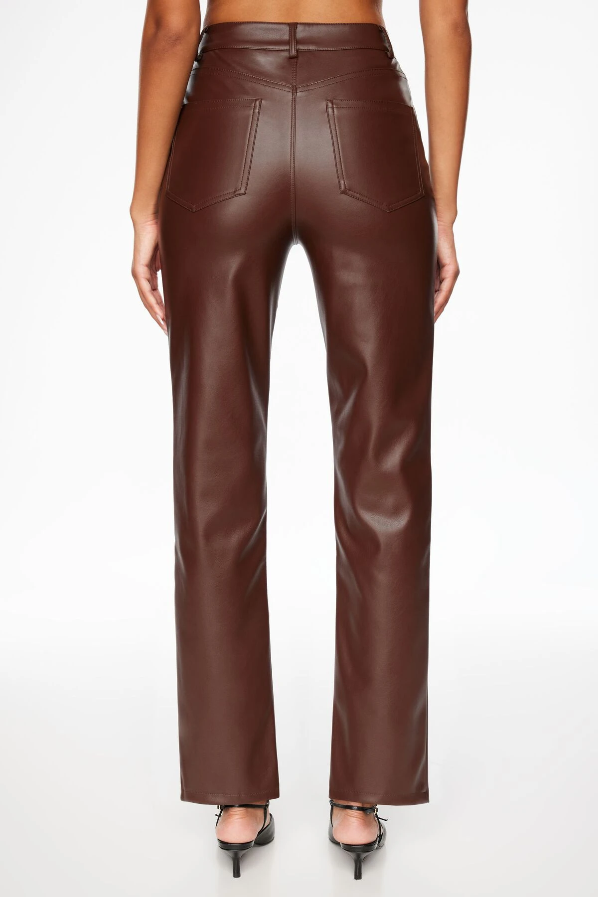 Dynamite Gisele Faux Leather Straight Leg Pants In Brown French Roast - Image 3