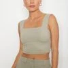 Dynamite Lota Sculpt Square Neck Tank Top In Vintage Khaki