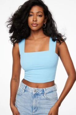 Dynamite Lota Sculpt Square Neck Tank Top In Dusk Blue