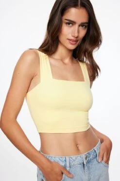 Dynamite Lota Sculpt Square Neck Tank Top In Lemon Sorbet Yellow