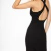 Dynamite Midi Deep V-Neck Dress In Jet Black