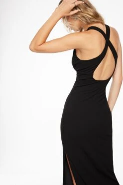 Dynamite Midi Deep V-Neck Dress In Jet Black