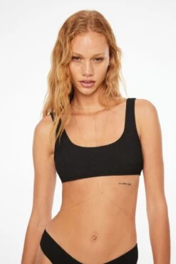 Dynamite Smocked Bralette Bikini Top In Jet Black