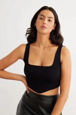 Dynamite Ribbed Corset Top In Jet Black