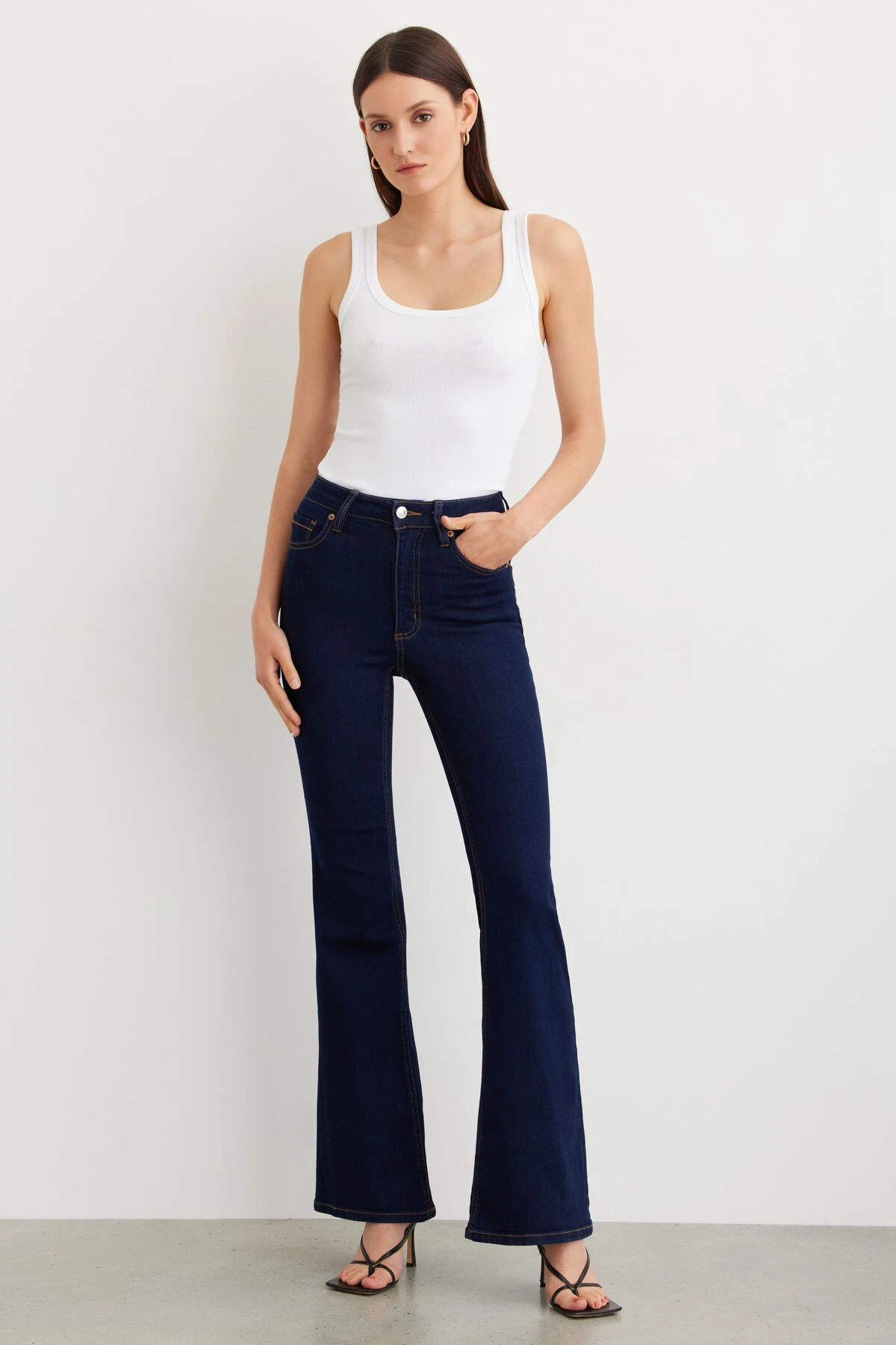 Dynamite Hailey Flared Jeans In Night Tide - Indigo Dark Blue
