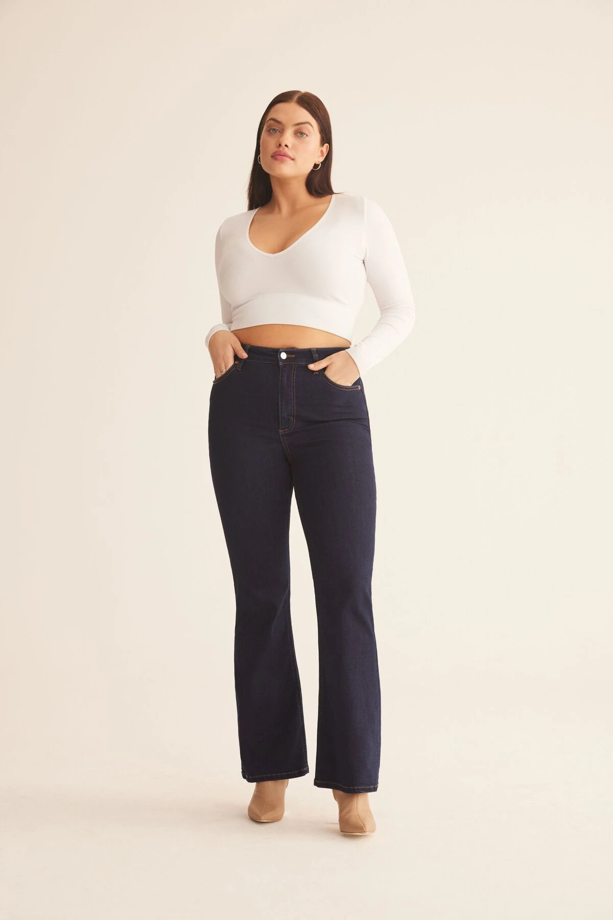 Dynamite Hailey Flared Jeans In Night Tide - Indigo Dark Blue - Image 6