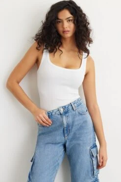 Dynamite Dita Scoop Tank Top In Bright White