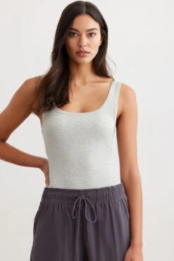 Dynamite Dita Scoop Tank Top In Heather Grey