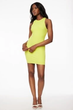 Dynamite Carrie Crew Neck Mini Dress In Wild Lime Green