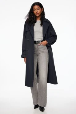 Dynamite Maxi Trench Coat In Navy Blazer