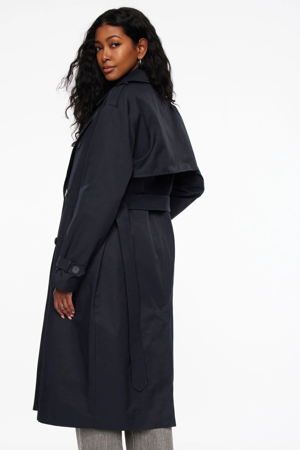 Dynamite Maxi Trench Coat In Navy Blazer - Image 3