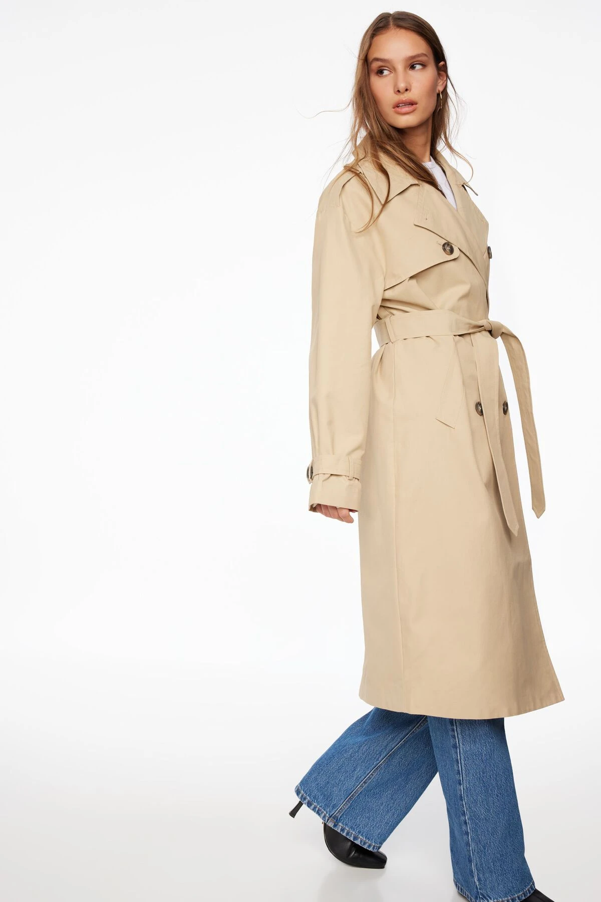Dynamite Maxi Trench Coat In Soft Sand Beige - Image 3