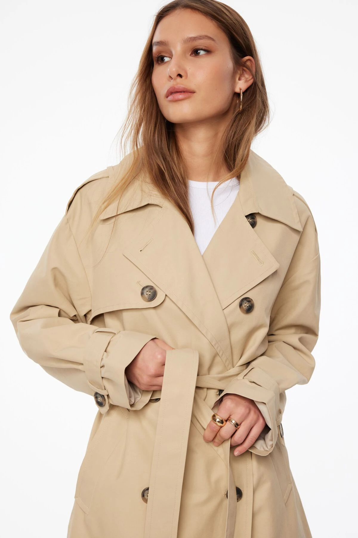 Dynamite Maxi Trench Coat In Soft Sand Beige - Image 4