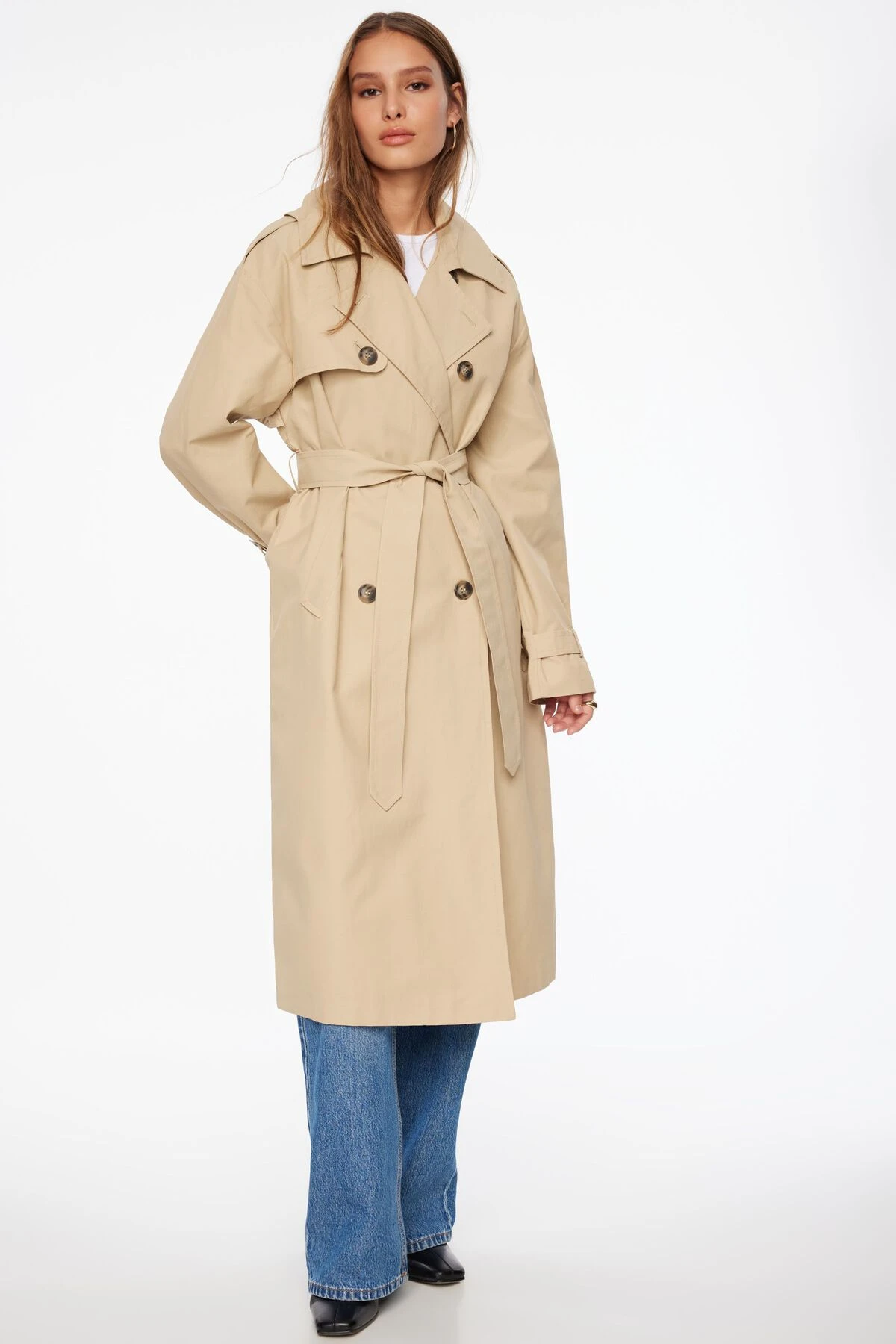 Dynamite Maxi Trench Coat In Soft Sand Beige - Image 5