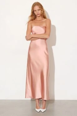 Dynamite Strapless Satin Slip Maxi Dress In Summer Sky Pink