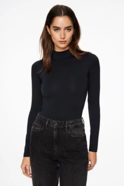 Dynamite Quinn Long Sleeve Mock Neck Bodysuit In Jet Black