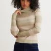 Dynamite Striped Turtleneck Sweater In Green Tan Stripe