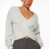 Dynamite Heavenlyarn™ Long Sleeve Cross Over Sweater In Light Grey Mix