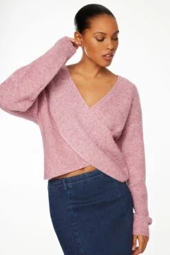 Dynamite Heavenlyarn™ Long Sleeve Cross Over Sweater In Damson Purple