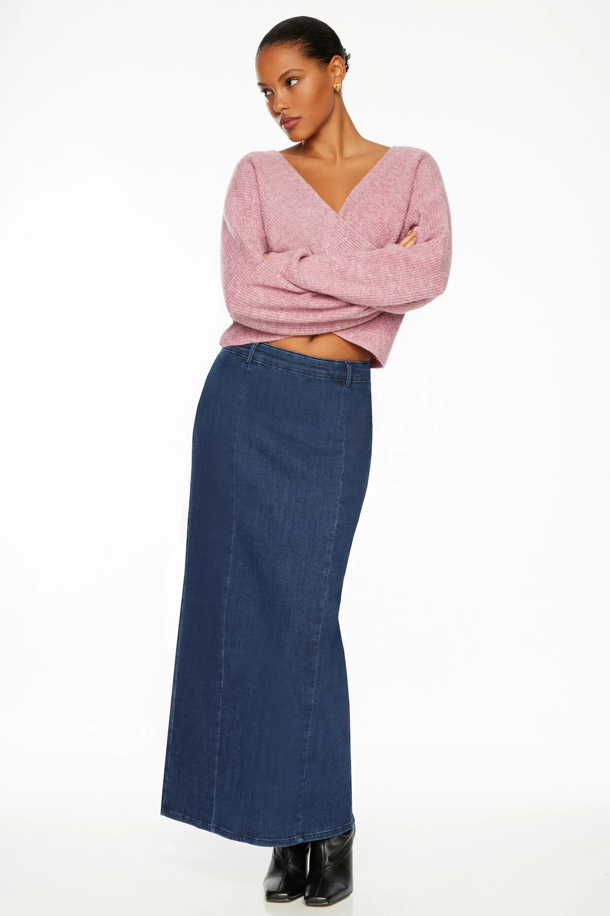 Dynamite Heavenlyarn™ Long Sleeve Cross Over Sweater In Damson Purple - Image 2