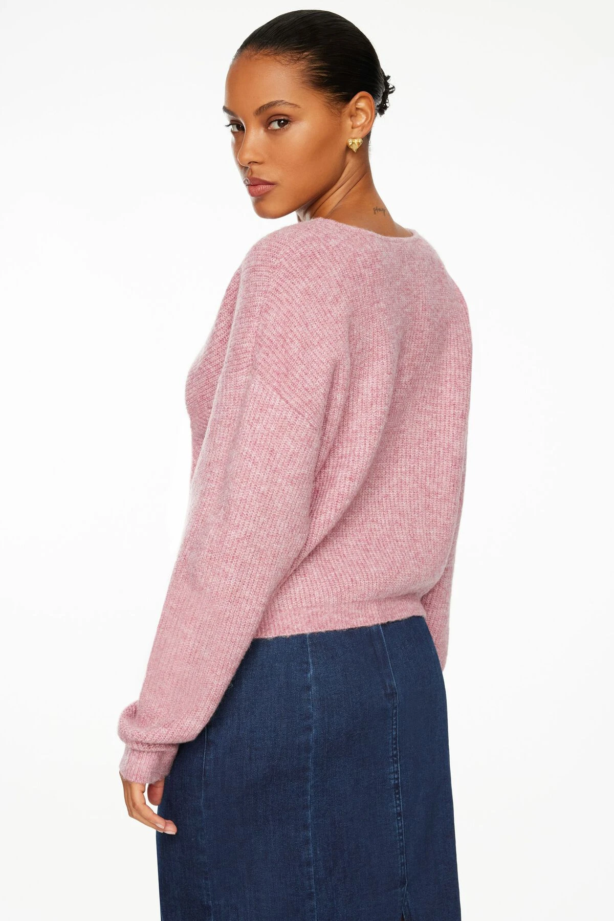 Dynamite Heavenlyarn™ Long Sleeve Cross Over Sweater In Damson Purple - Image 3