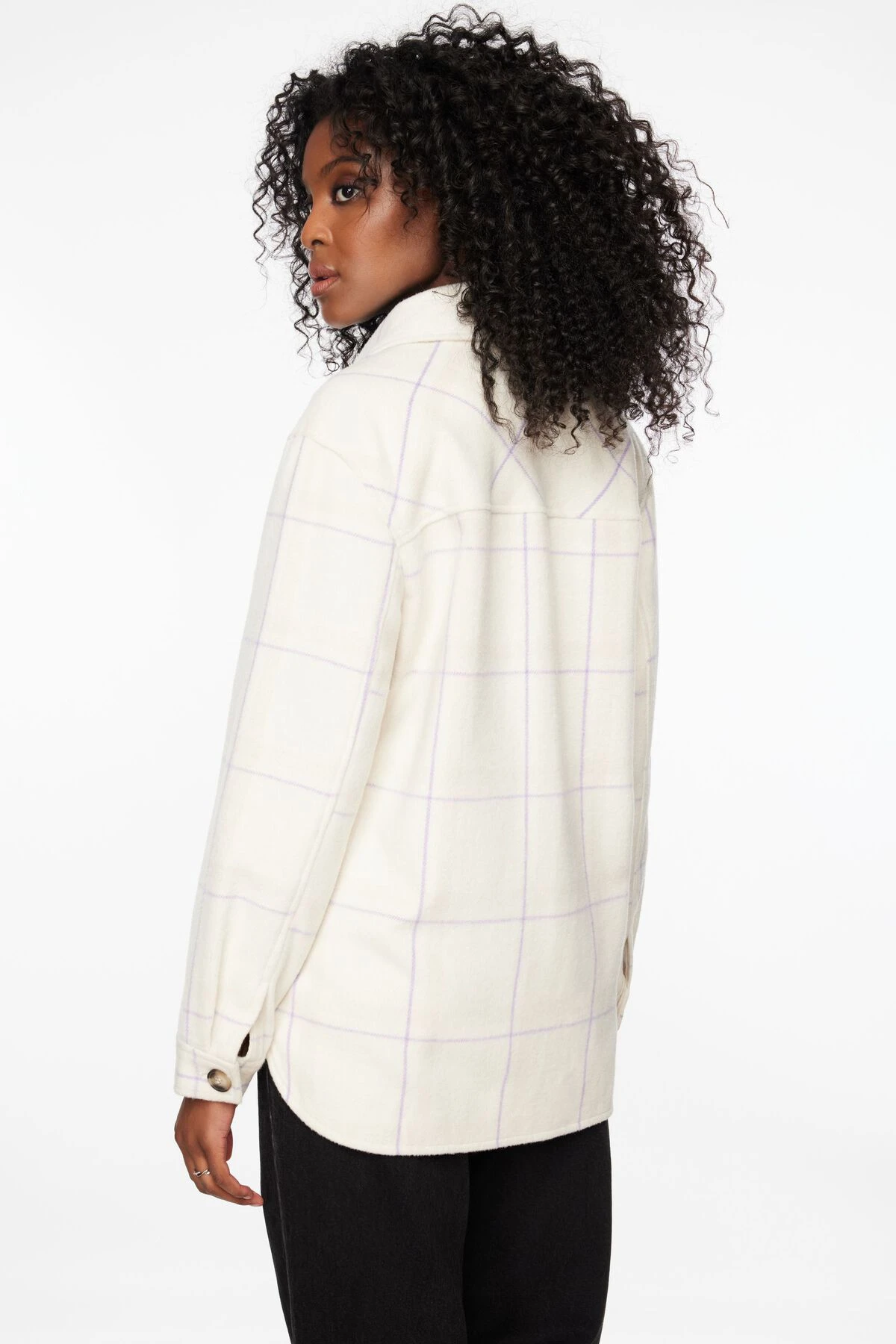 Dynamite York Plaid Shacket In Beige & Purple - Image 3