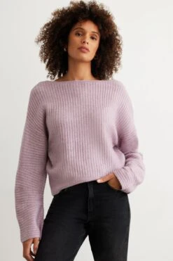 Dynamite Long Sleeve Boat Neck Sweater In Lavender