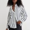 Dynamite Frida Satin Oversized Shirt In Navy & White Stripe
