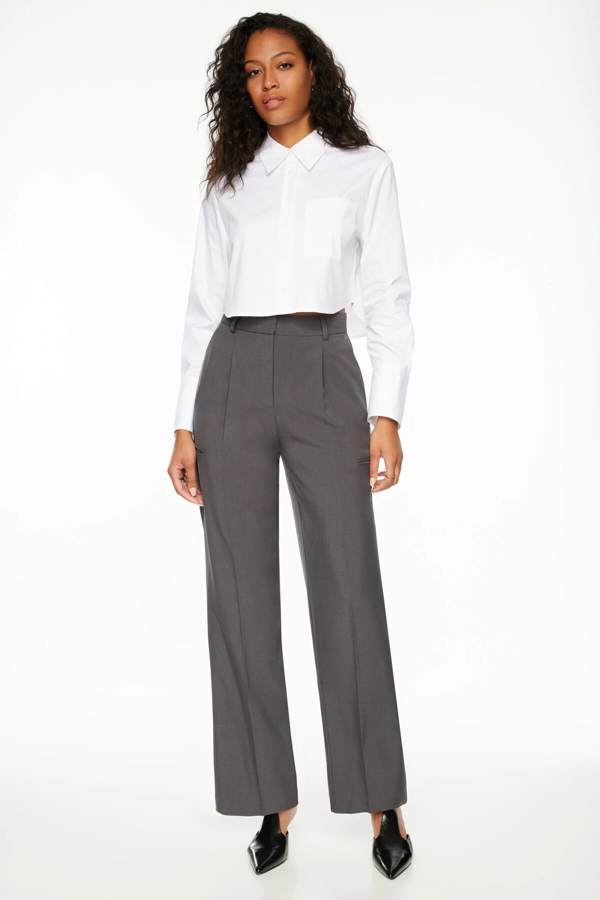Dynamite Cropped Poplin Button Up Shirt In Optic White - Image 2