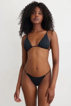 Dynamite Cheeky Bikini Bottom With Rings In Jet Black