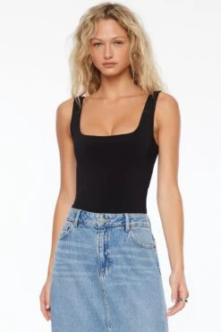 Dynamite Nessa Sculpt Sleeveless Bodysuit In Jet Black