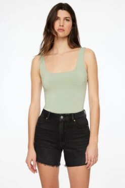 Dynamite Nessa Sculpt Sleeveless Bodysuit In Spring Matcha Green