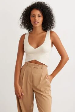 Dynamite Crossover Tank Top In Sea Salt Beige