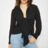 Dynamite Deep V-Neck Blouse In Jet Black