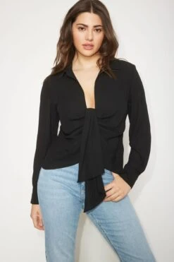 Dynamite Deep V-Neck Blouse In Jet Black