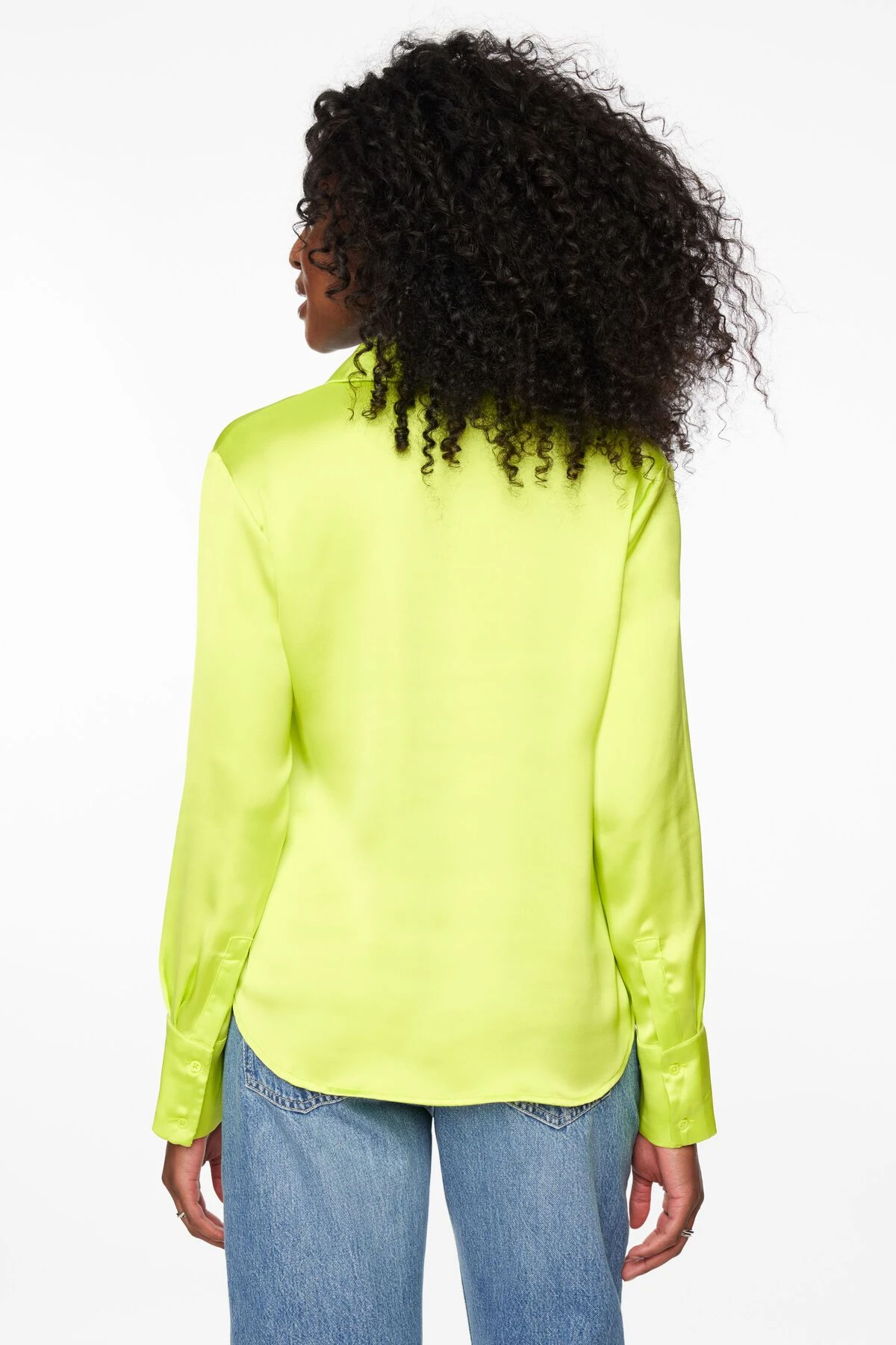Dynamite Matisse Slim Satin Button Up Shirt In Wild Lime Green - Image 3