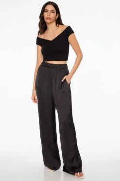 Dynamite Heidi Wide Leg Satin Pants In Jet Black