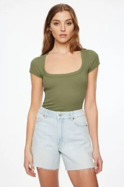Dynamite Aurelia Scoop Neck Tee In Bronze Green